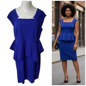 Lane Bryant Dress Womens Size 18 Blue Peplum Work Office Church Date Elegant